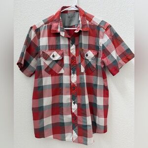 Orvis Red and Gray Checkered Casual Button Down Outdoor Breathable Shirt Large
